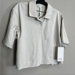 Lululemon Heavyweight Cotton Short Sleeve Crop Polo Size 10 Bone 79728 NEW w tag